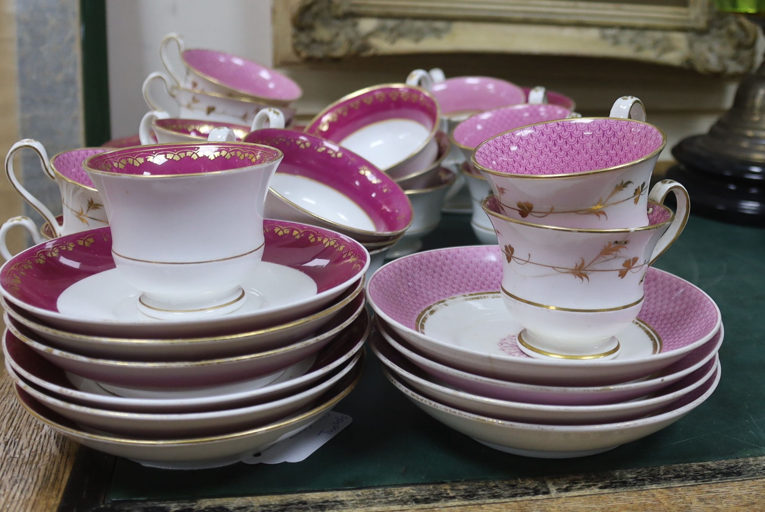 Two Victorian pink ground porcelain tea and coffee sets